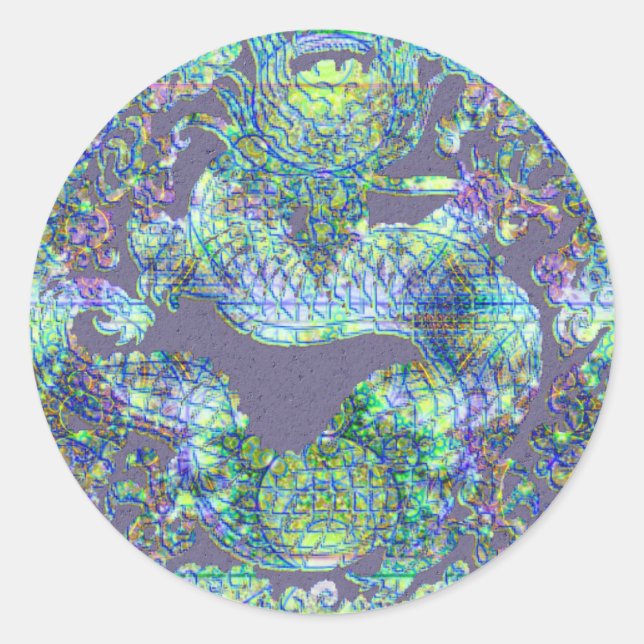 Aqua Dragon Medallion Classic Round Sticker (Front)