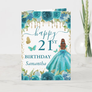 Aqua Dress Red Haired Princess Birthday Card