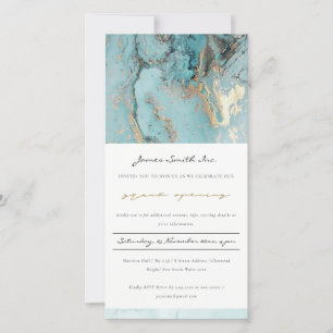 AQUA DUSKY BLUE GOLD AGATE  GRAND OPENING INVITE