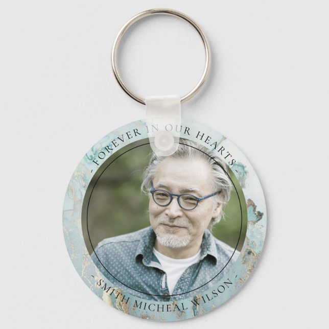 AQUA DUSKY BLUE GOLD AGATE SYMPATHY MEMORIAL PHOTO KEYCHAIN (Front)