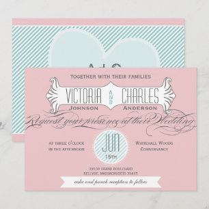 Aqua DUSTY Pink Vintage Modern Typography Weddings Invitation