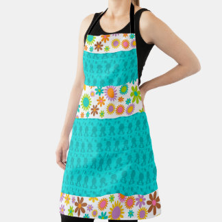 AQUA EASTER BUNNIES AND COLORFUL FLOWERS APRON