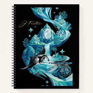 “Aqua Elegance – Manta Ray Luxury Black Notebook” Notebook