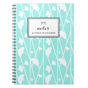 Aqua Elegant Floral Vines Pattern Personalized Notebook