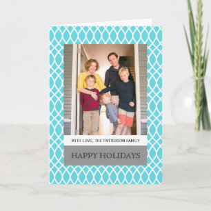Aqua Elegant Lattice Holiday Photo Greeting Card