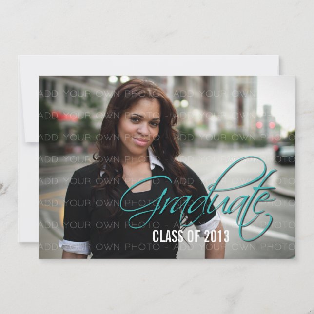 Aqua Elegant Script Photo Graduation Invite (Front)
