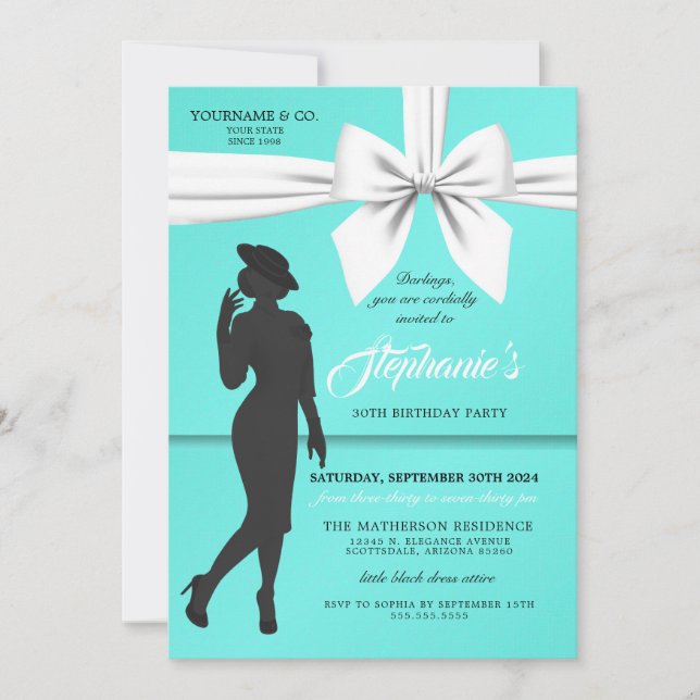 Aqua Elegant Tiffany Birthday Invitation (Front)