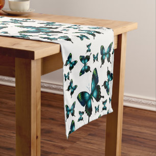 Aqua Elegant Whimsical Butterflies Short Table Runner