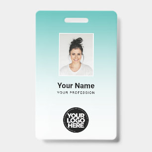 Aqua Employee Photo Bar Code Logo Name Gradient Badge