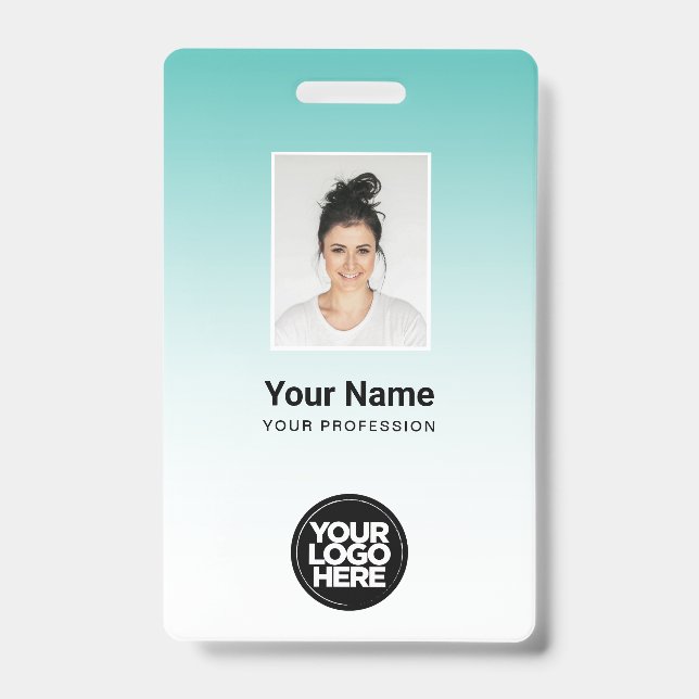 Aqua Employee Photo Bar Code Logo Name Gradient Badge (Front)