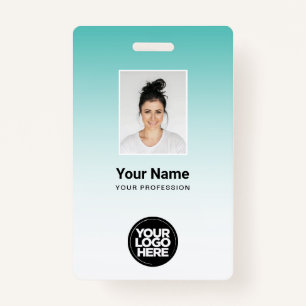 Aqua Employee Photo Bar Code Logo Name Gradient Badge