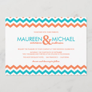 Aqua et faire-part de mariage de corail de zigzag