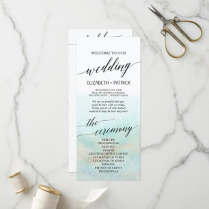 Aqua et Gold Watercolor Beach Wedding Programme