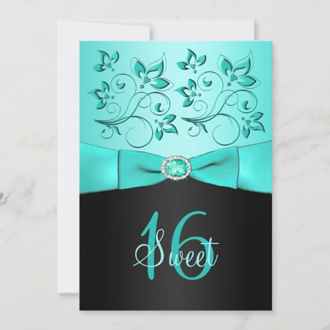 Aqua et invitation florale de sweet sixteen de (Devant)