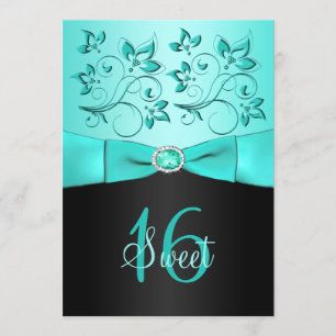 Aqua et invitation florale de sweet sixteen de