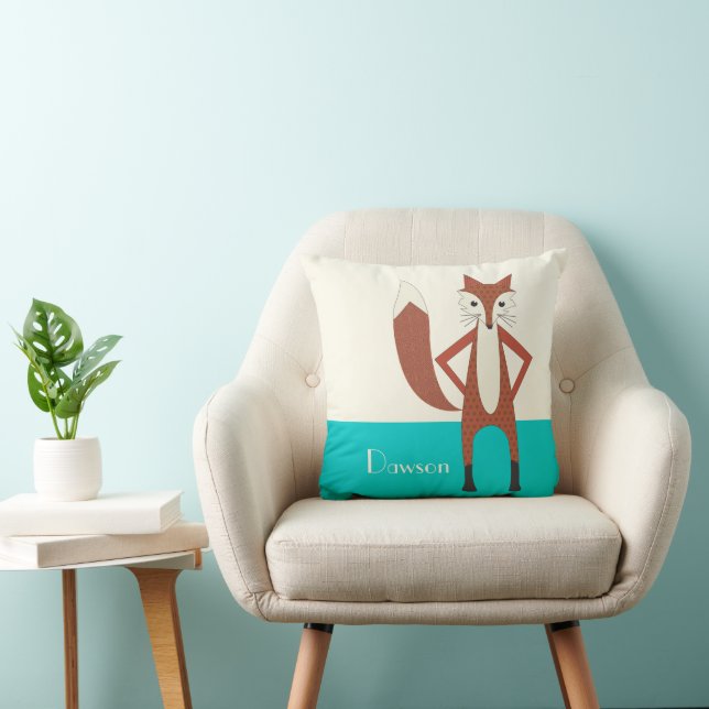 Aqua et Orange Coussin personnalisé Stylisé Fox (Chaise)