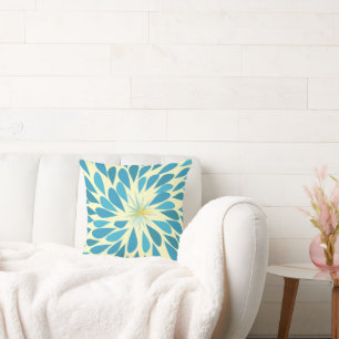 Aqua et Yellow Starburst Moderne Coussin de fleurs