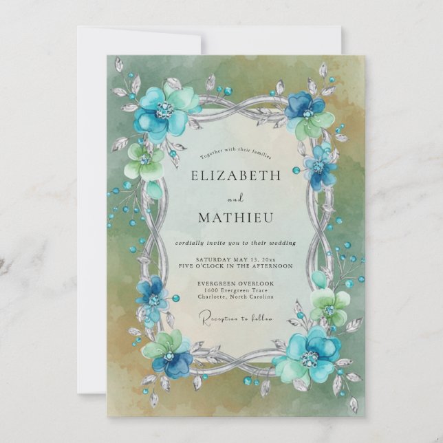 Aqua Ethereal Enchanted Wedding Invitation (Front)