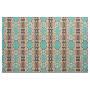 Aqua Ethnic Native American Indian Tribal Pattern Fabric