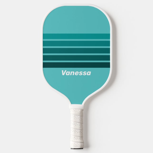 Aqua Fade Across Striping with Name Pickleball Paddle (Front)