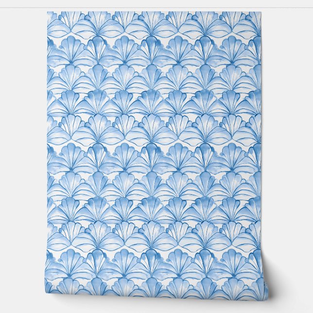 Aqua Fan Breeze Petite - Blue, White - Coastal Wallpaper (Unrolling)