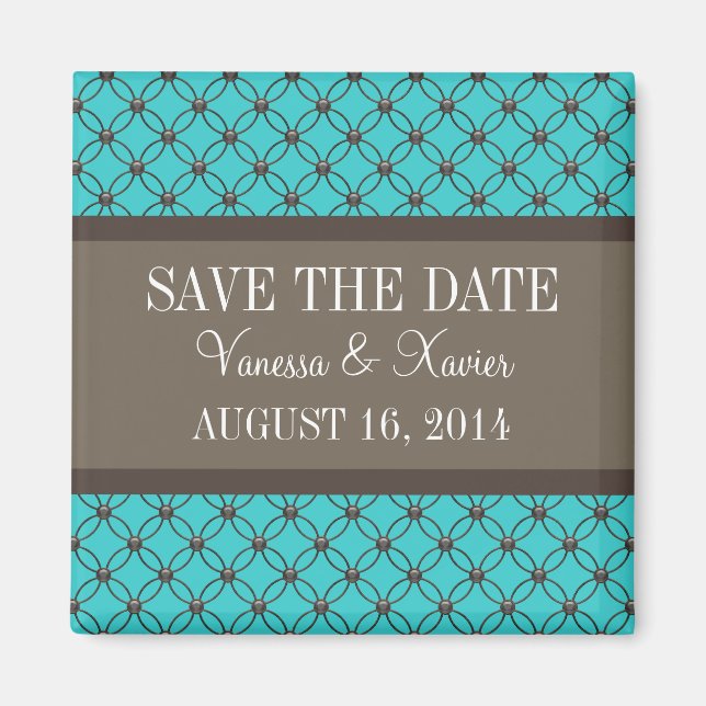 Aqua Fancy Lattice Save the Date Magnet (Front)