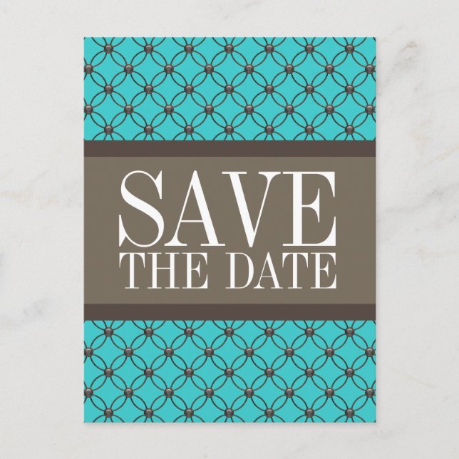 Aqua Fancy Lattice Save the Date Postcard (Front)