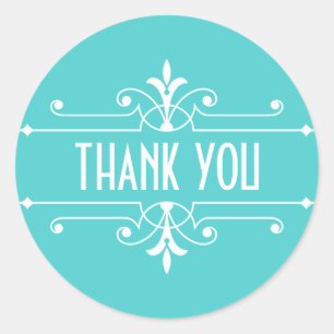 Aqua Fancy Ornamental Thank You Stickers
