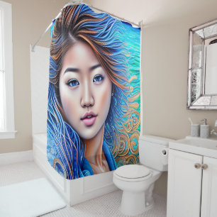 Aqua Fantasy Woman Blue Wave Abstract Art