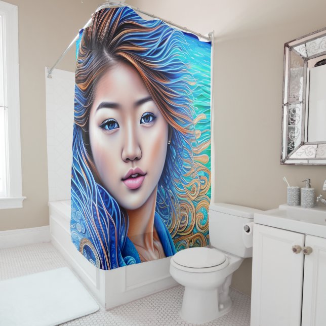 Aqua Fantasy Woman Blue Wave Abstract Art (In Situ)