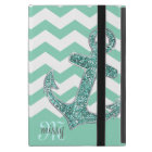 Aqua Faux Glitter Anchor Chevron Personalized