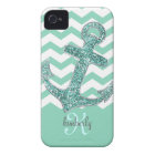 Aqua Faux Glitter Anchor Chevron Personalized
