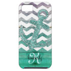 Aqua Faux Glitter Anchor Wood Chevron Personalized