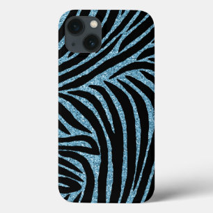Aqua Faux Glitter Zebra Print iPhone 13 Case