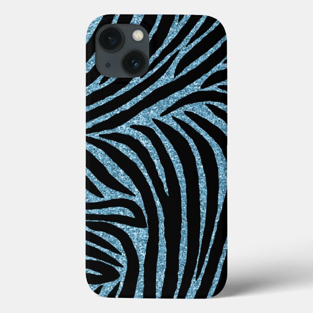 Aqua Faux Glitter Zebra Print Case-Mate iPhone Case (Back)