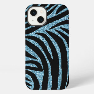 Aqua Faux Glitter Zebra Print iPhone 13 Case