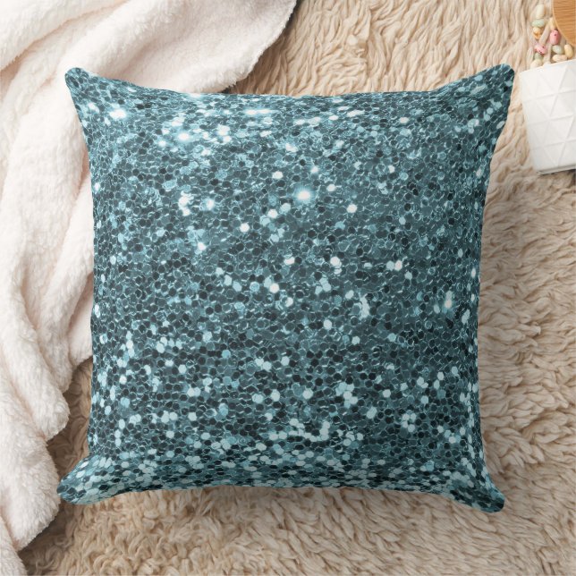 Aqua Faux Sequin Glitter Throw Pillow (Blanket)