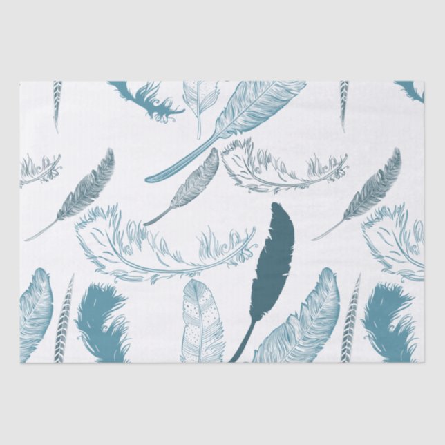 Aqua Feathers Tissue Paper (Front)