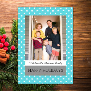 Aqua Festive Stars Holiday Photo Flat Card