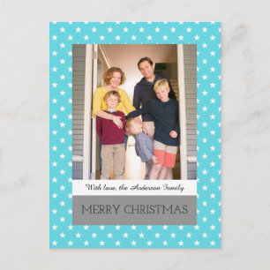 Aqua Festive Stars Holiday Photo Postcard