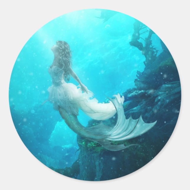 Aqua Fiona Mermaid Round Sticker (Front)