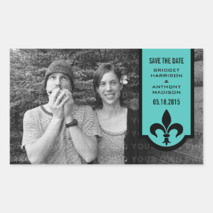 Aqua Fleur De Lis Banner Save the Date Stickers