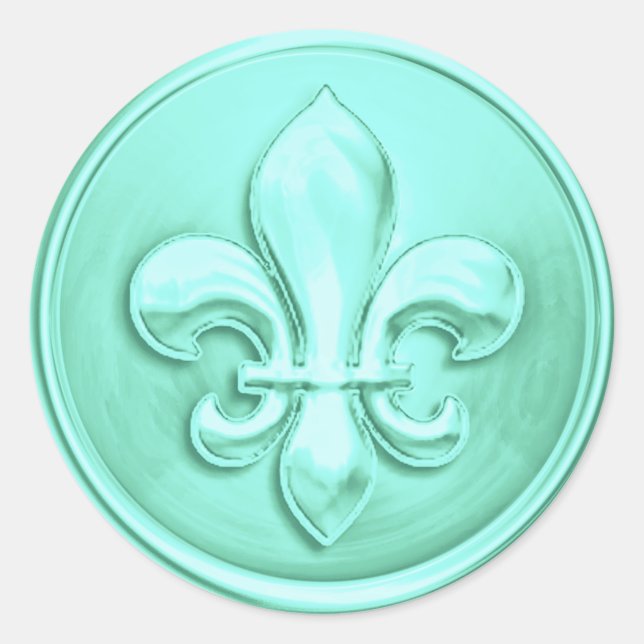 Aqua Fleur de Lis Envelope Seal Embossed Look (Front)
