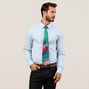 Aqua Floral Abstract Garden   Tie