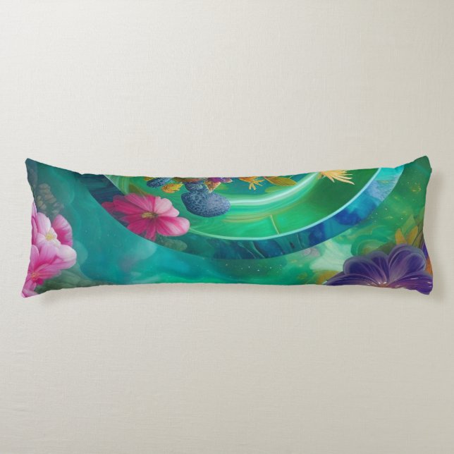 Aqua Floral Abstract underwater Garden  Body Pillow (Front)