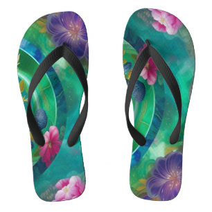 Aqua Floral Abstract underwater Garden  Flip Flops