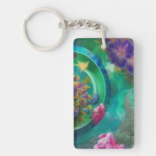 Aqua Floral Abstract underwater Garden   Keychain