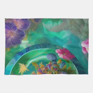 Aqua Floral Abstract underwater Garden   Kitchen Towel