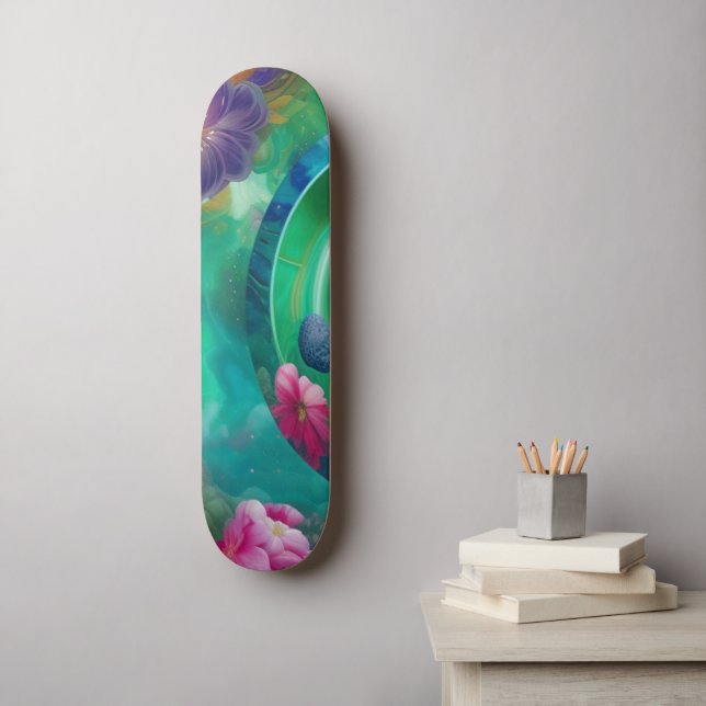 Aqua Floral Abstract underwater Garden  Skateboard (Wall Art)