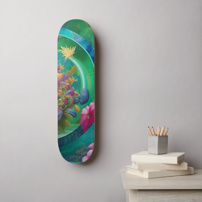 Aqua Floral Abstract underwater Garden Skateboard (Wall Art)